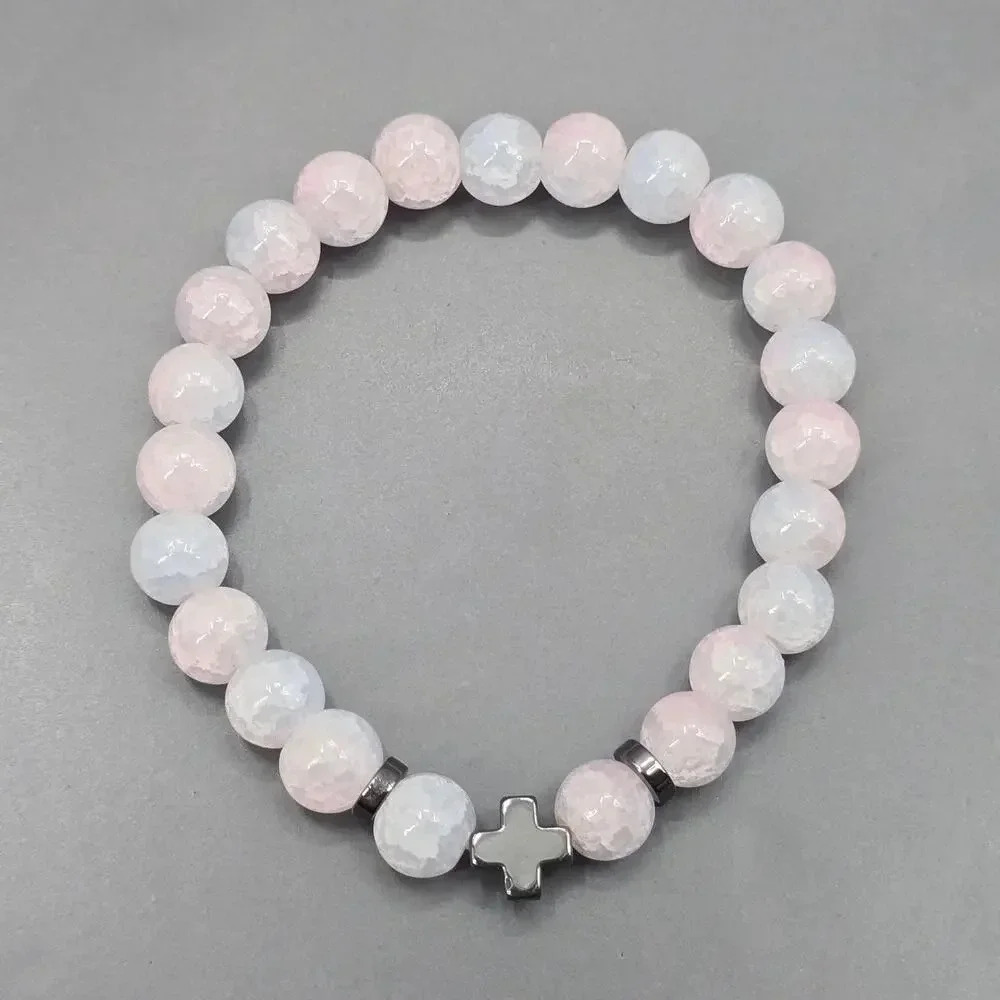 Pink Blue‎ Gray Bead Cross Elastic Boho Retro Bracelet Fashion Jewelry JB4-4